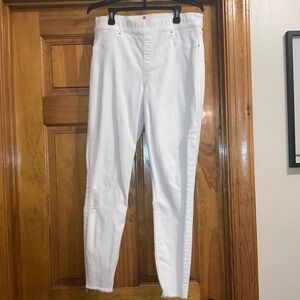 SPANX white distressed ankle jeans